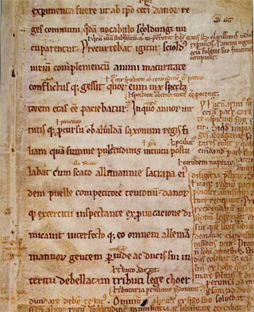 Un fragmento superviviente de la Gesta Danorum escrito a mano por Saxo (dominio público)