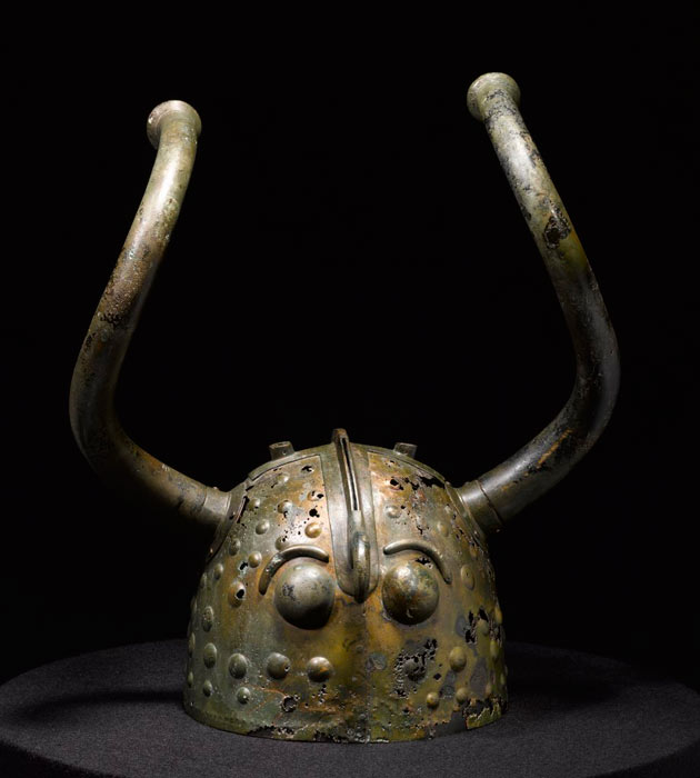 La parte delantera de uno de los cascos con cuernos daneses utilizados como foco en el último estudio sobre las rutas comerciales mediterráneas-escandinavas de la Edad del Bronce. (Nationalmuseet / CC BY-SA 3.0)