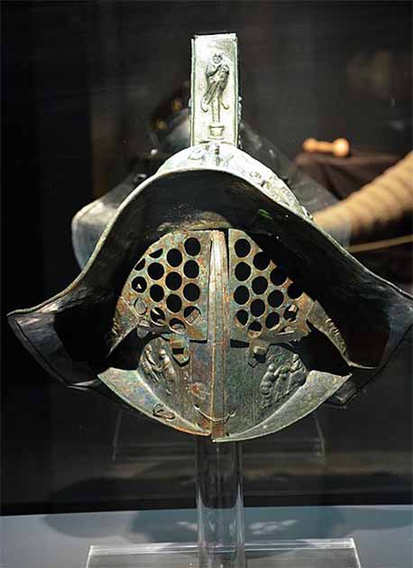 Gladiator helmet found in Pompeii and richly decorated with scenes of Greek mythology. Now in the Louvre Museum. (Carole Raddato / CC by SA 2.0)