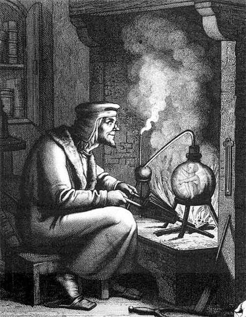 The homunculus is a diminutive humanoid creature believed to be created through magical alchemical means.  19th century engraving of Homunculus from Goethe's Faust part II (public domain).