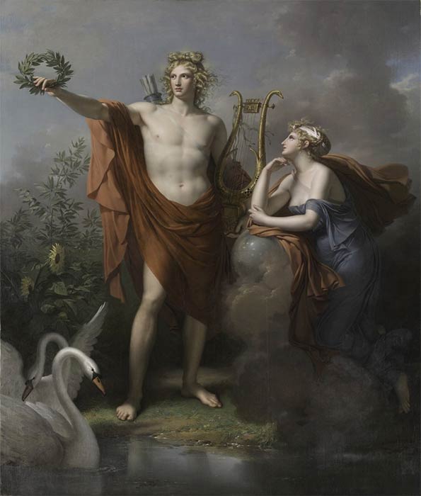 Apollo, God of Light, Eloquence, Poetry and the Fine Arts with Urania, Muse of Astronomy by Charles Meynier (1798) Cleveland Museum of Art (Public Domain)