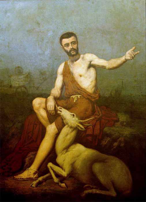 Sertorius y su cervatillo blanco de Léon Pallière (1849) (Dominio público)