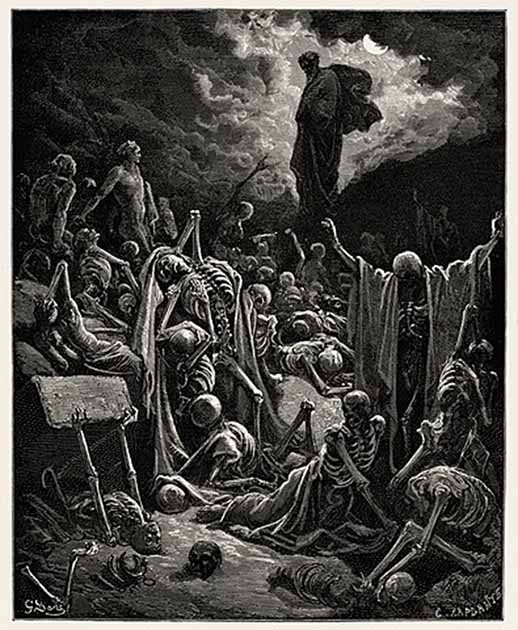 Engraving of "The Vision of The Valley of Dry Bones" by Gustave Doré. (Public Domain)