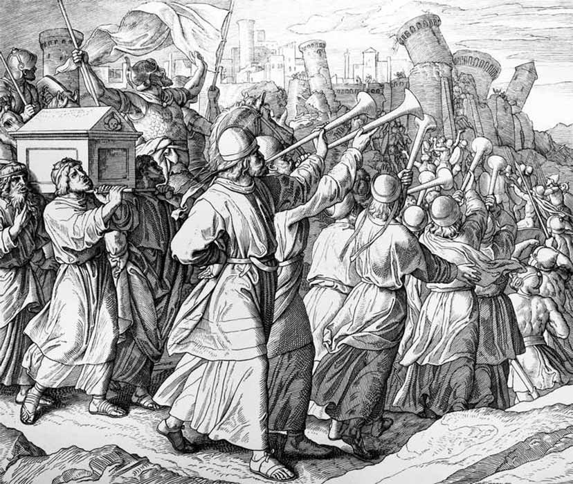 The Battle of Jericho, toppling the walls by Julius Schnoor von Carolsfeld (1794–1872). (Public Domain)