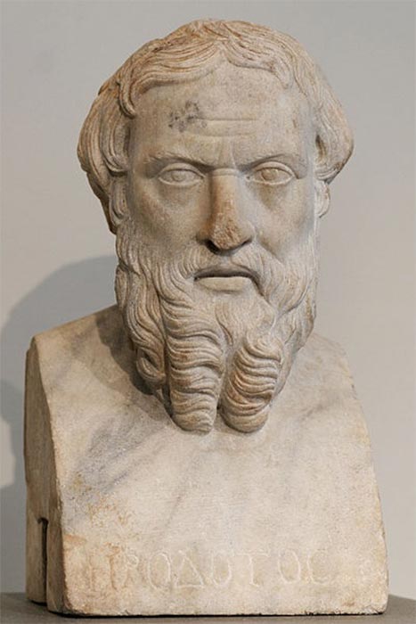 Head of Herodotos; Greek inscription. Roman copy of the Imperial era (second century AD) after a Greek bronze original of the first half of the 4th century BC. From Benha (ancient Athribis), Lower Egypt. Metropolitan Museum of Art (Public Domain)