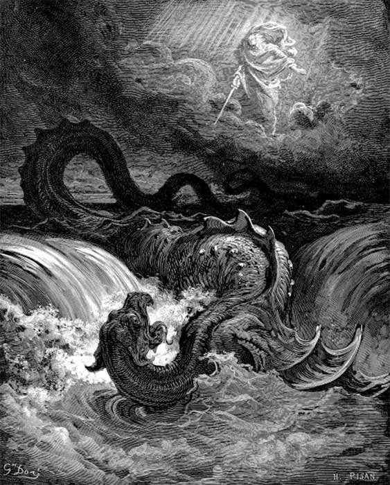 Destrucción del Leviatán, representación de Gustave Doré, (1865) (Dominio público)