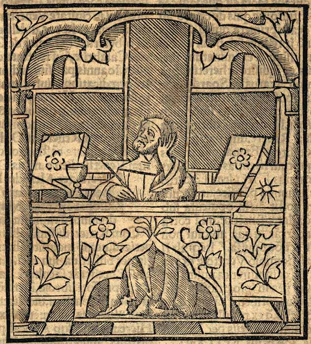 Joachim de Flore estudiando por un artista desconocido (1516) (Dominio público)