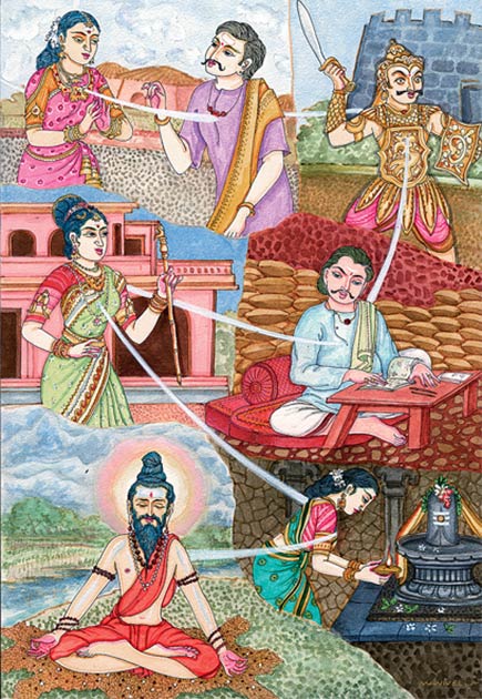 A soul passing from one person to another in reincarnation. (Himalayan Academy Publications/CC BY SA 2.5)