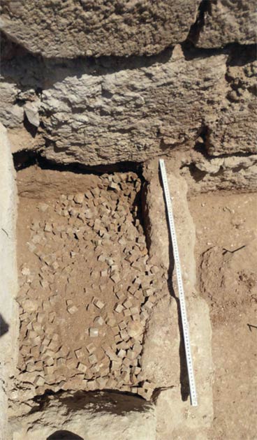 Image of the northern section of the tesserae trough discovered in the House of the Tesserae time capsule in Jordan. (The Danish-German Jerash Northwest Quarter Project)