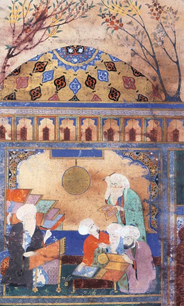 Painting of Al-Tusi and his colleagues working on the Zij-i Ilkhani at the Maragheh observatory. (Public domain)