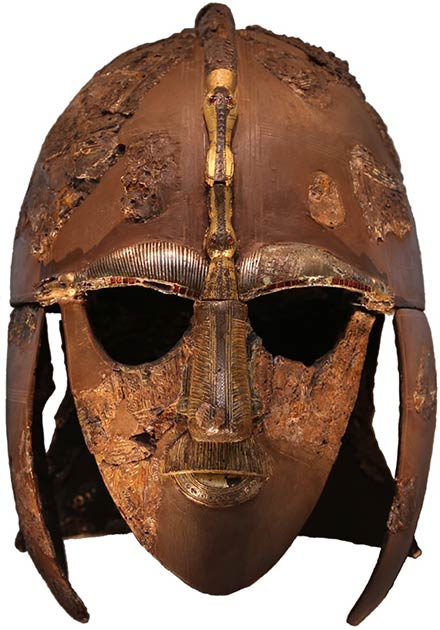 Dubbed the Sutton Hoo helmet, this helmet discovered in 1939 in England, has been compared to Vendel helmets and found to be similar. (Public domain)