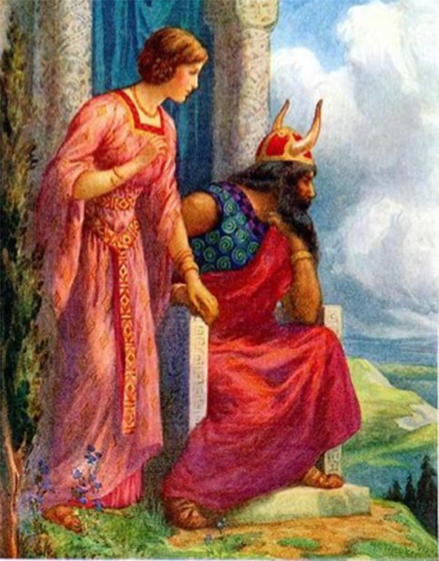 Frigga, Odin’s wife shown by his side. (Csemerick / Public Domain)