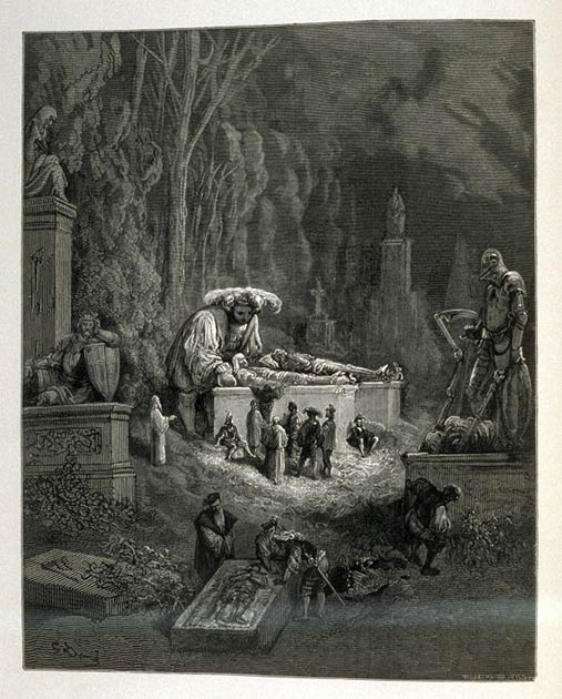 This old drawing shows King Og of Bashan, an Anakim, as giant. Note the other giants in the upper right part of the drawing. (Gustave Doré / Public domain)