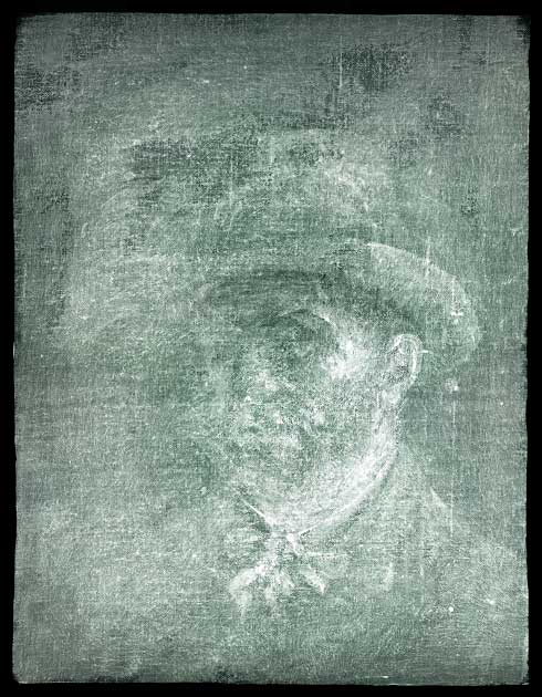 X-ray image of Vincent van Gogh self-portrait. (National Galleries of Scotland)