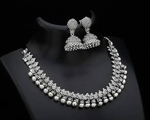 Women's Necklace and Earrings Set in German Silver Brass Alloy