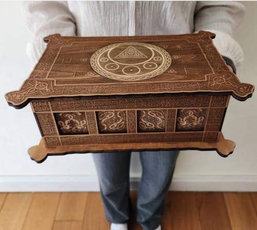 Viking inspired wooden jewelry box.