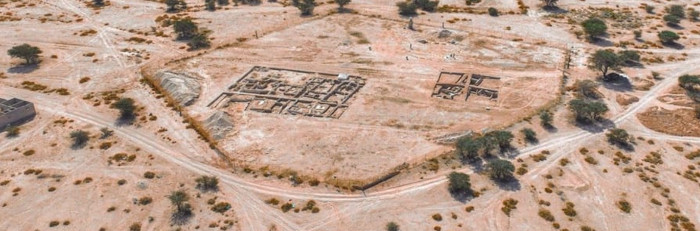 Aerial view of the Dariyah excavation site in Al-Qassim, Saudi Arabia, where the Abassid gold jewelry collection was found.