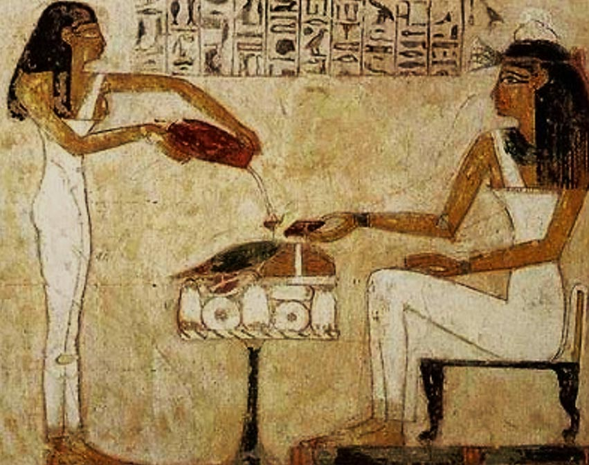 Ancient Egyptian tomb painting depicting the serving of beer