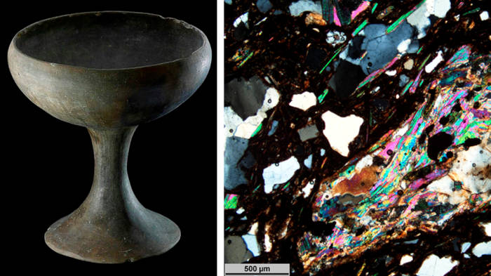 Left: Ceramic cup, emblematic of the boom phase of El Argar, Right: Microscopic image of El Argar pottery.