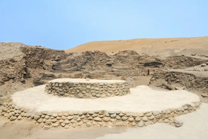 A view of the restored stone-built platform at Áspero, Peru