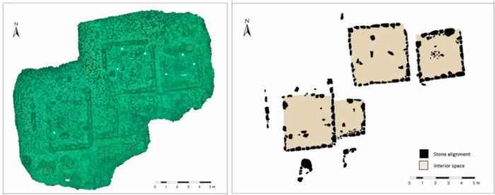 Photogrammetric model and archaeological drawing of the structures of Complex 3 
