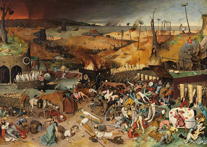 Medieval artwork depicting the devastating impact of the plague on European populations