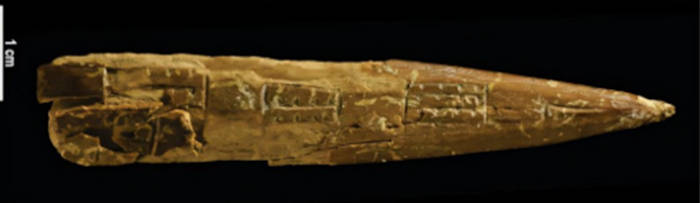 A decorated bone arrowhead