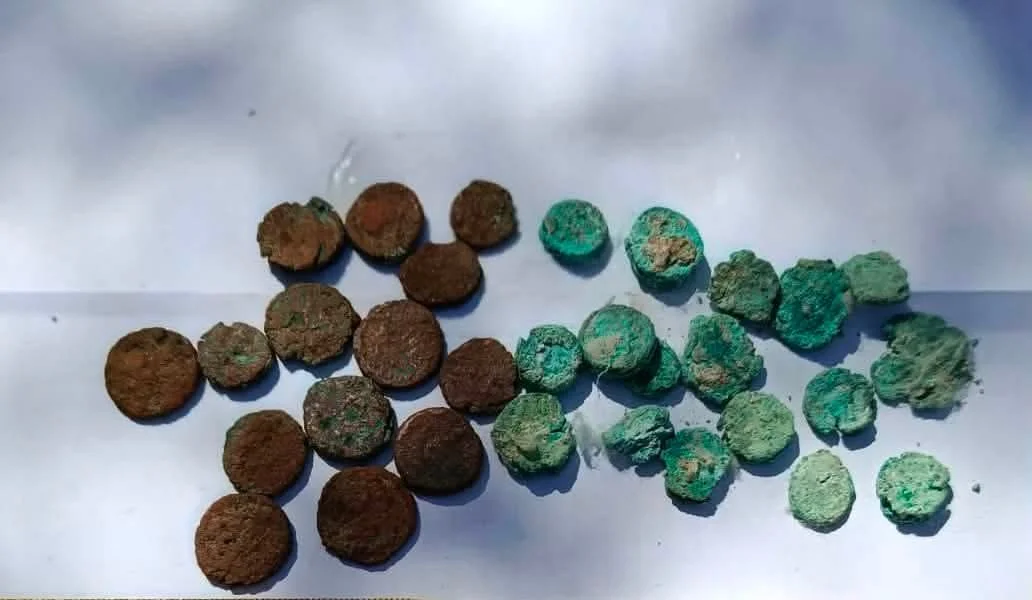 Bronze Byzantine coins excavated from the Ain al-Sabil settlement, Dakhla Oasis, Egypt.