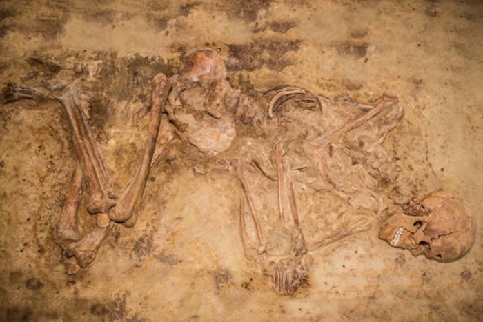 Ancient skeletal remains in situ.