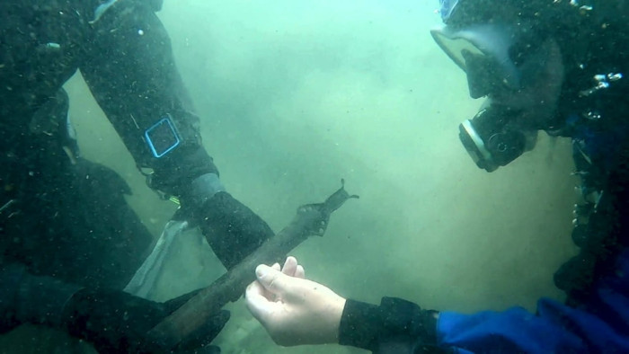 The sword moments after it left the water