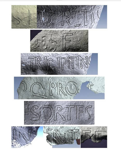 Fragments of the sitella with overlay of lettering.
