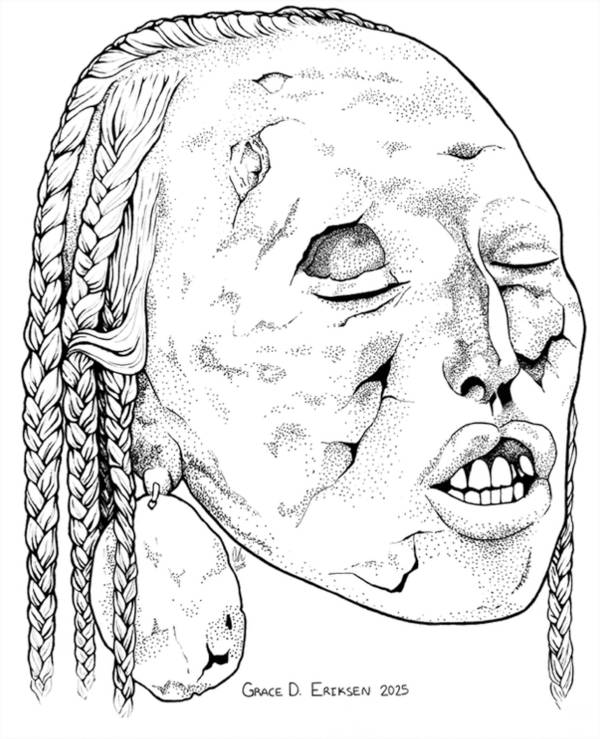 Accurate line drawing of trophy head.