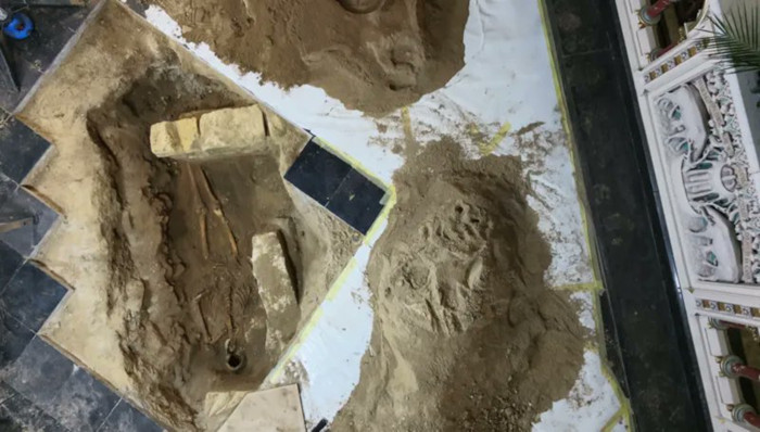 The skeleton believed to be of d’Artagnan in situ at the find site.