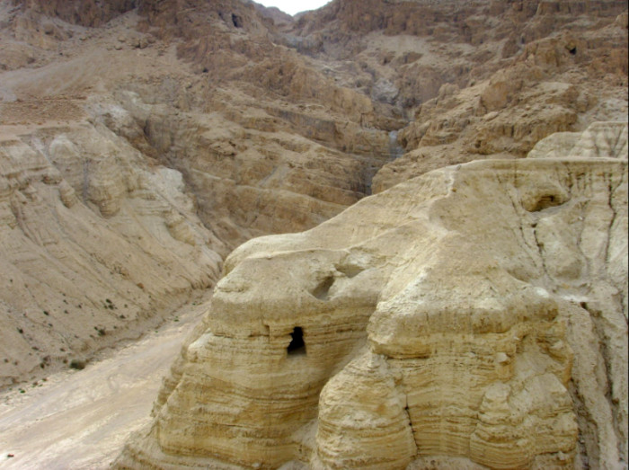 The cave at Qumran where the Dead Sea Scrolls were discovered