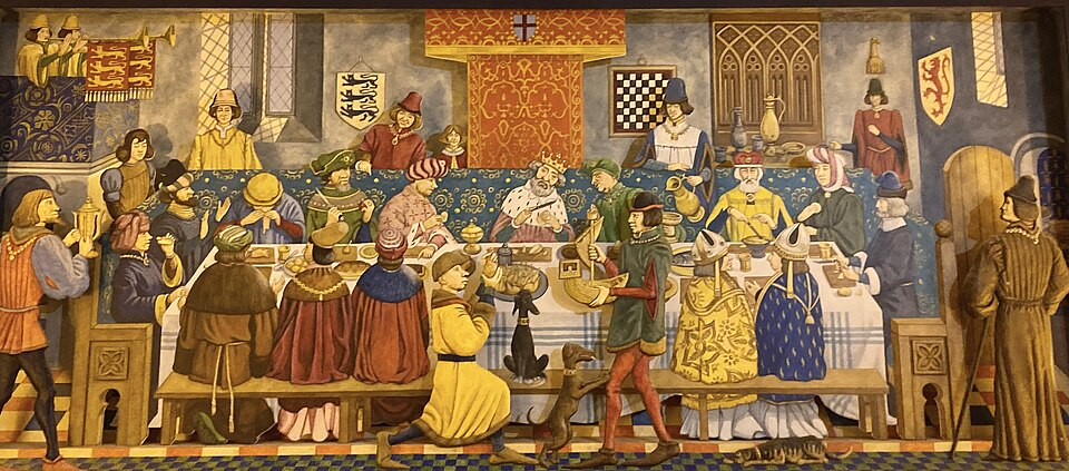 Depiction of a feast during the de Burgh golden age at Carrickfergus Castle