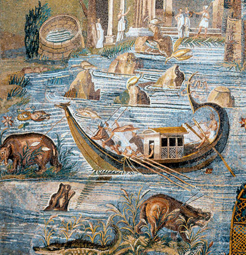 A boat represented on the Nile mosaic of Palestrina. 