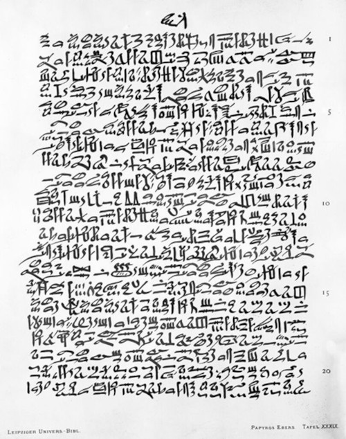 Transcribed page from Ebers papyrus
