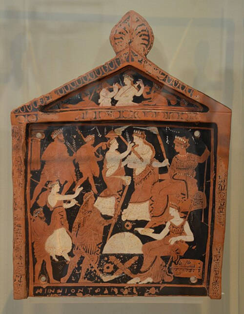 Votive plaque (the “Ninnion Tablet”) depicting elements associated with the Eleusinian Mysteries. 