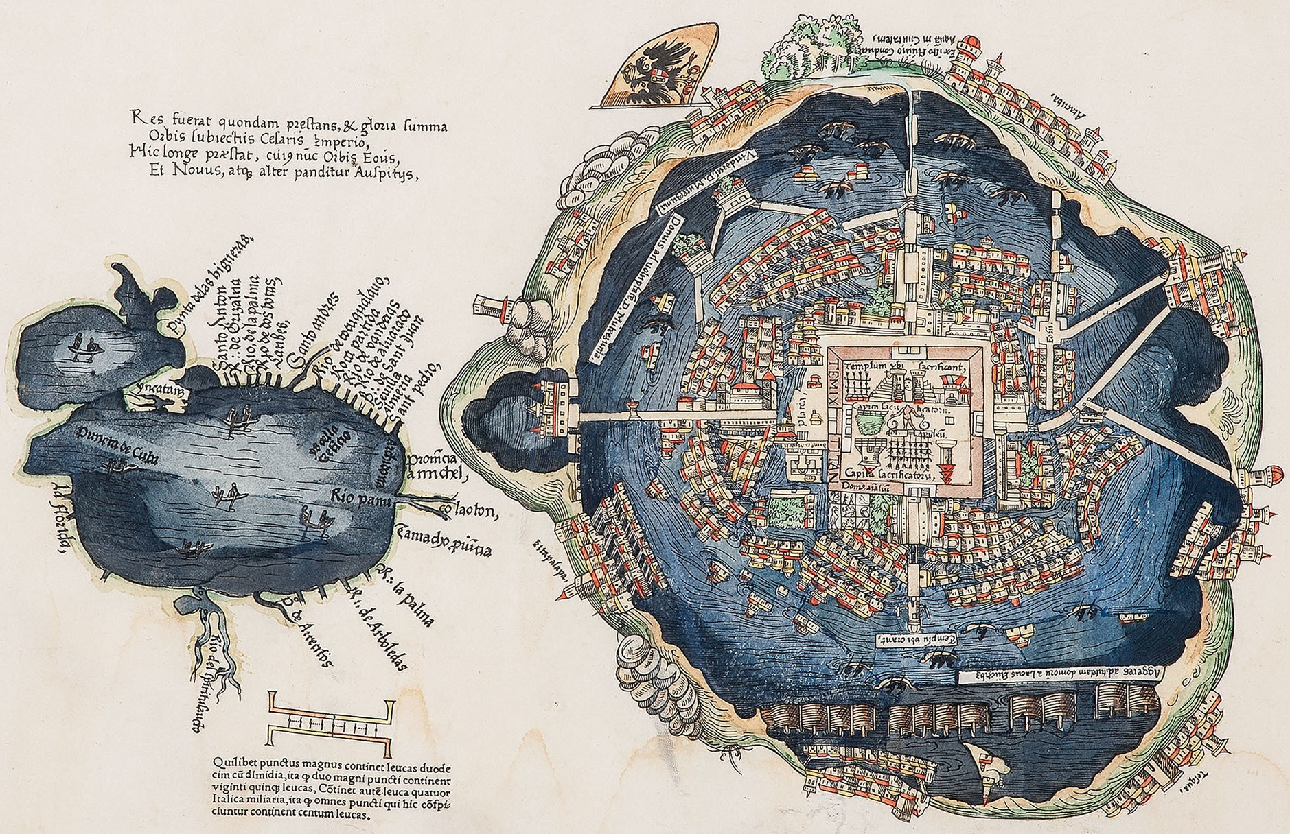 First European map of Tenochtitlan, published in Nuremberg in 1524 and associated with Hernán Cortés's Second Letter