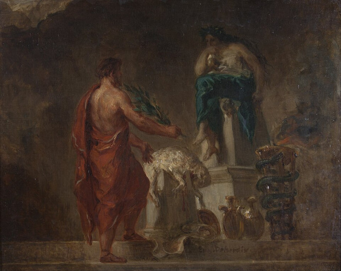 Lycurgus Consulting the Pythia at Delphi