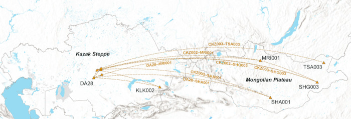 Map illustrating DNA links across Northern Asia