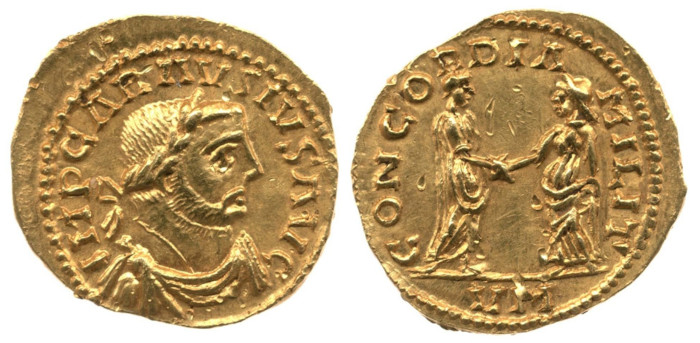 An aureus of Carausius minted at Rouen 