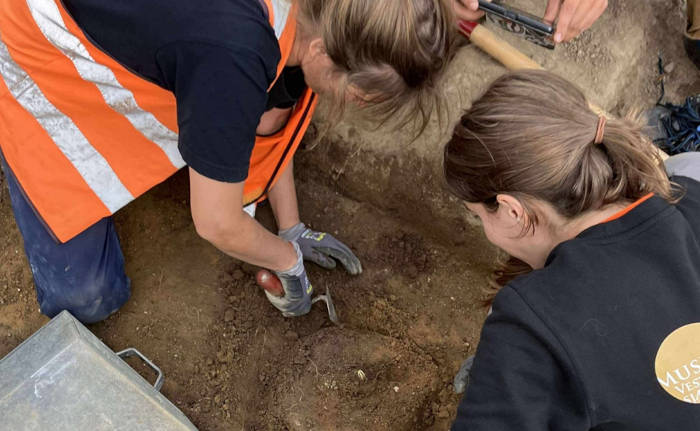 Researchers excavating at the site.