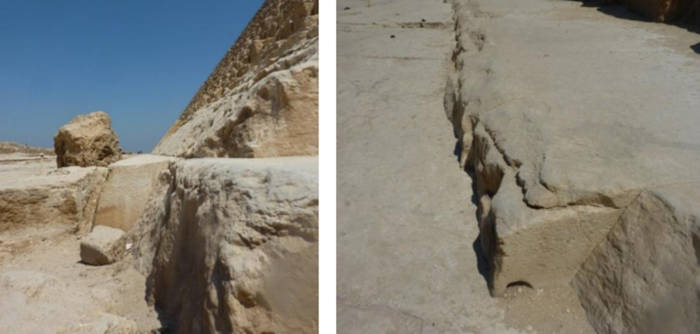 Example of erosion at the base of the Great Pyramid