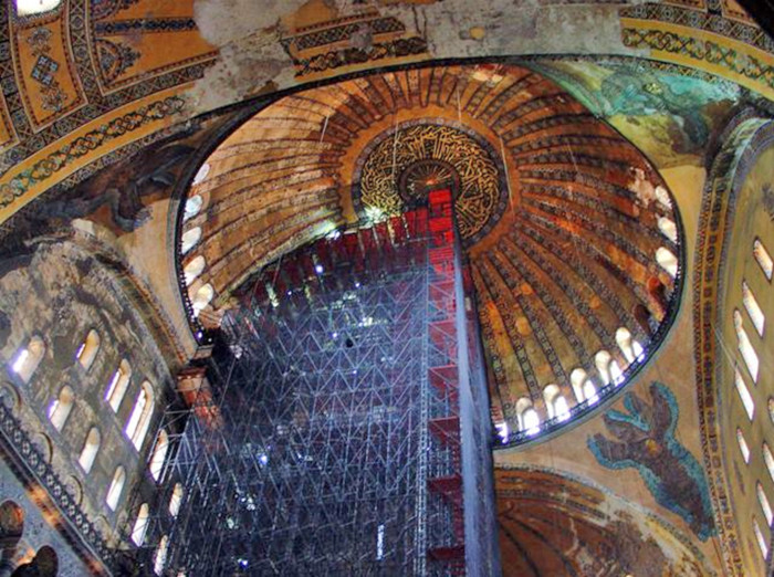 Scaffolding on the dome of Hagia Sophia 