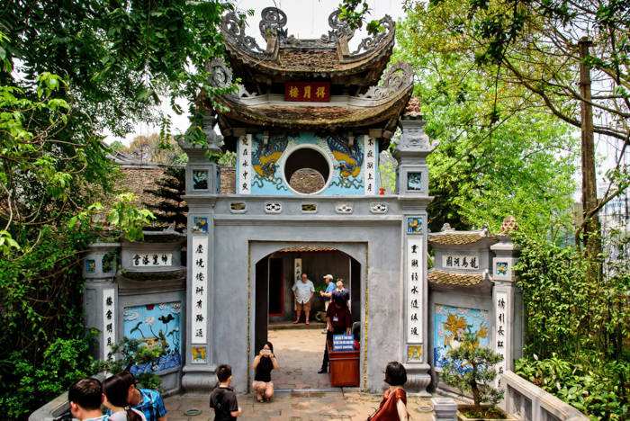 Ngọc Sơn Temple connected to Hoàn Kiếm Lake by the red Húc Bridge