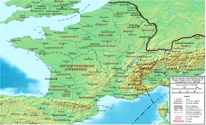 Map of Roman Gaul around 400 AD