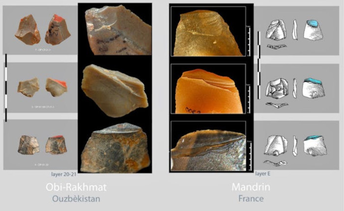 Levallois points from the Um El Tlel site in Syria, from the Late Middle Palaeolithic period in the Levant attributed to Neanderthals.