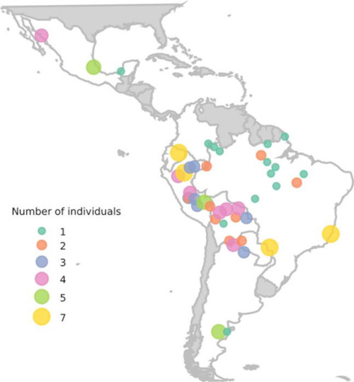 Geographic distribution of the indigenous American individuals included in the study.