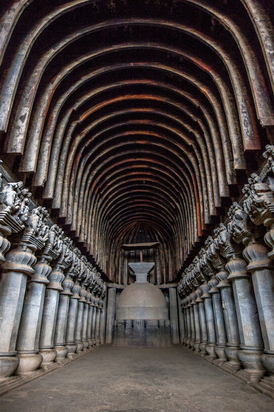 Interior of the Great Chaitya Hall at Karla Caves